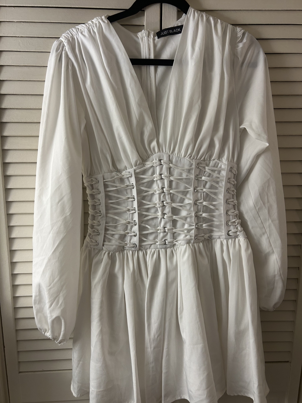 Just Black White Long-Sleeve Lace-Up Corset Dress